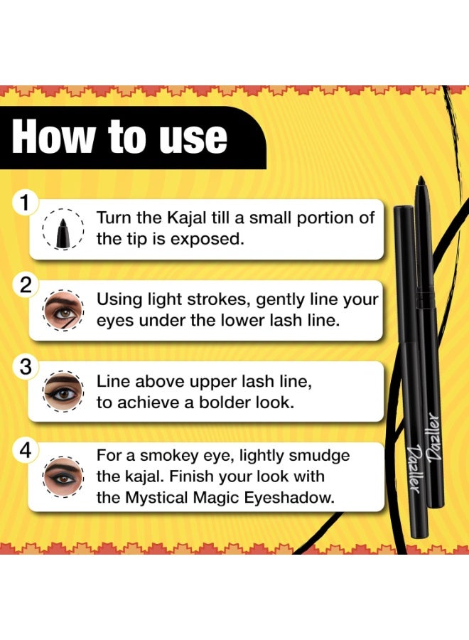 Dazller Kreamy Kajal - set of 2, Blackest Black, 15 Hour Stay, Water-Resistant, Smudge-Proof, Creamy Matte Finish, 0.7g - Image 3